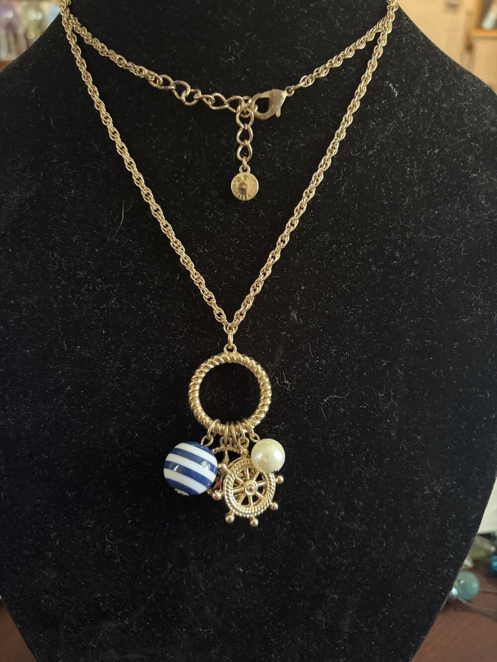 CHARTER CLUB Gold-Tone Crystal & Bead Nautical Charm Pendant Necklace 33 1/2